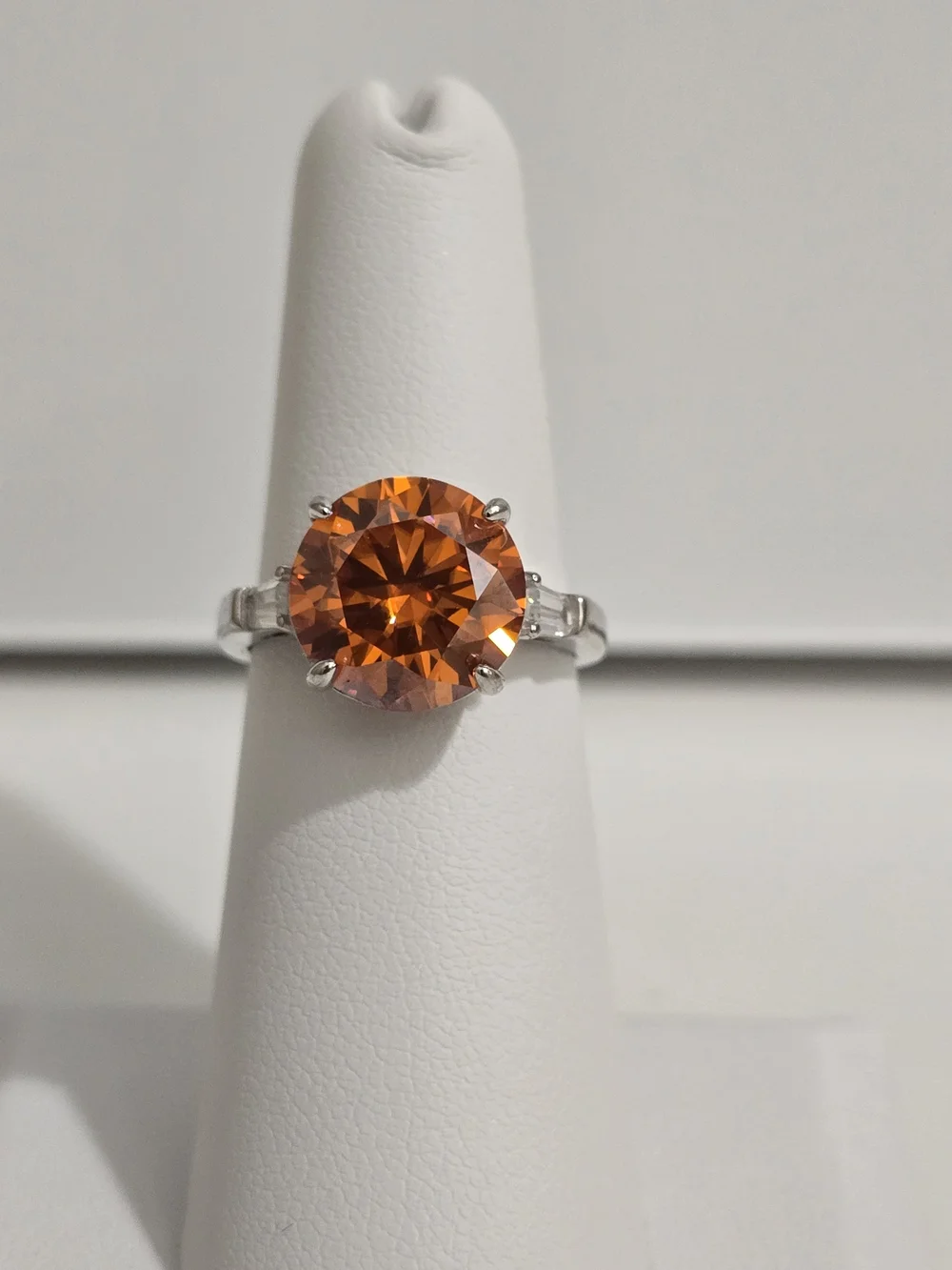 5 CT Orange Moissanite Solitaire Ring Silver Tone Size 5
